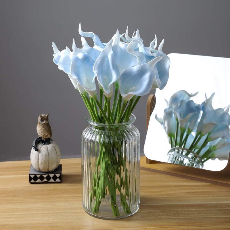 Duovlo 20pcs Calla Lily Bridal Wedding Bouquet Lataex Real Touch Artificial Flower Home Party Decor (Light Blue) - Image 5